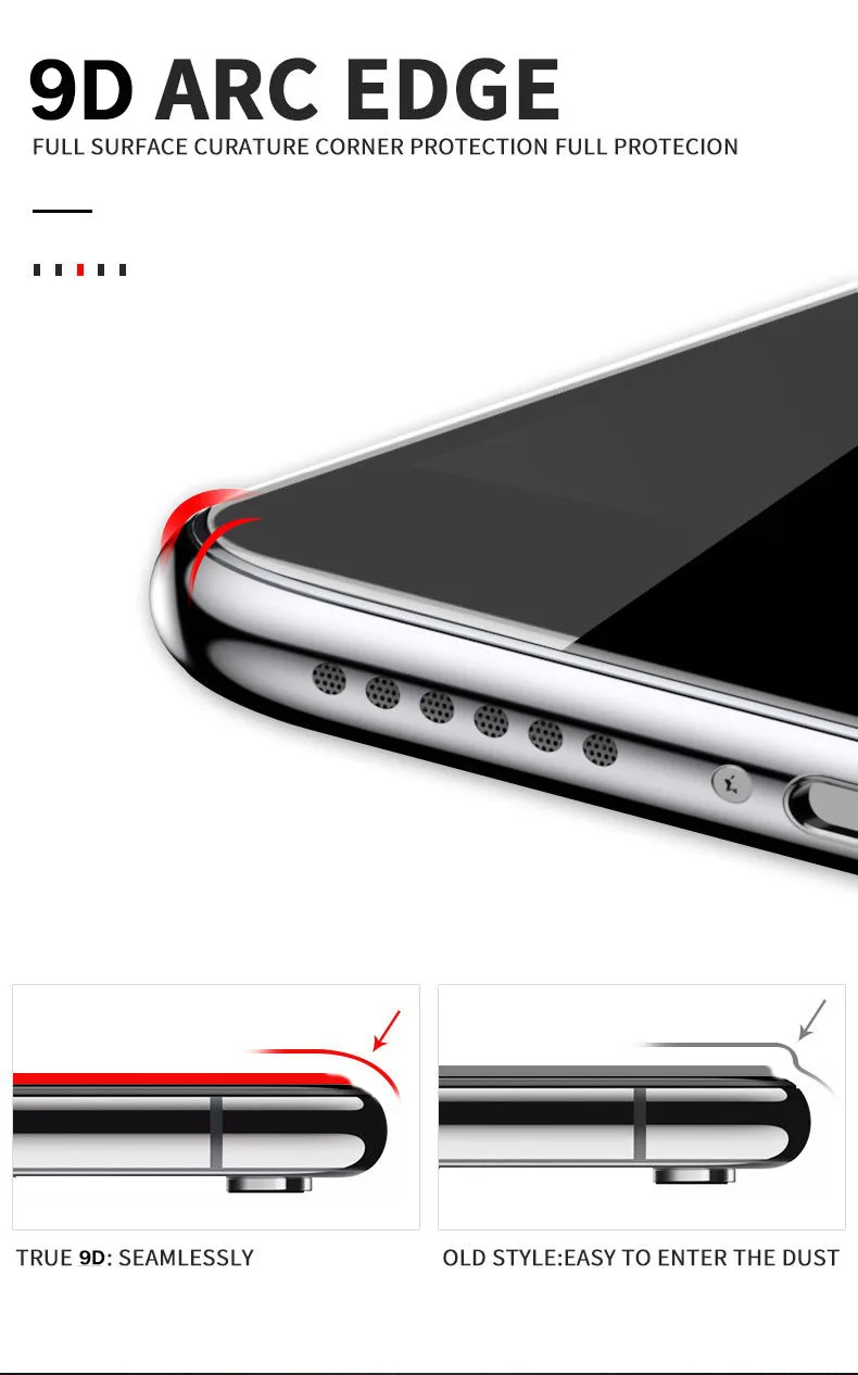 9D полное покрытие изогнутое закаленное стекло для iPhone X 7 8 6 6s Plus Защитная пленка для экрана для iPhone XS MAX Защитная стеклянная пленка