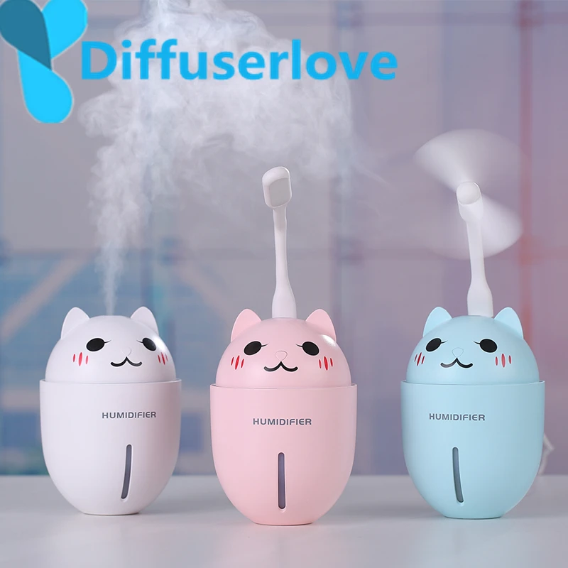 

Diffuserlove 3 in 1 320ML Air Humidifier Ultrasonic Cool-Mist Adorable Pet USB Mini/Cute Humidifier With LED Light/Mini USB Fan