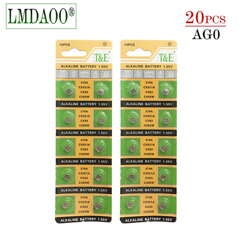 

High Power Selling+20pcs 1.55V AG0 LR521 SR521SW 379 Button Cell Coin Alkaline Battery Watch Calculator Coin Button Cell