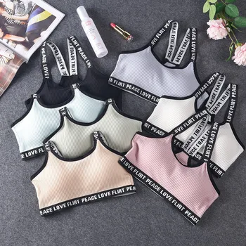 

DERUILADY Fashion Letter Straps Bras Women Underwear Sexy Backless Wireless Bralette Comfortable One-Piece Fitness Lingerie