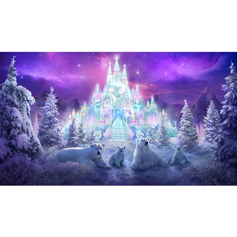 5d-DIY-round-Diamond-Painting-full-square-Cross-Stitch-Winter-landscape-snow-house-Bear-Diamond-Embroidery