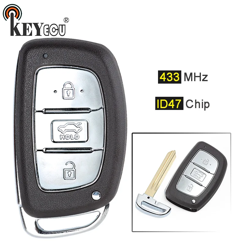 

KEYECU 1x/ 3x 433MHz ID47 Chip Replacement 3 Button Smart Remote Car Key Fob for Hyundai Mistra 2015 2017 Tucson 2015 2016 2017