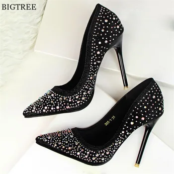 

BLGTREE 2020 Fashion New Women Pumps Classic Sequined Shallow Women High Heels Sexy Pointed 10cm Wedding shoes party Women Shoes