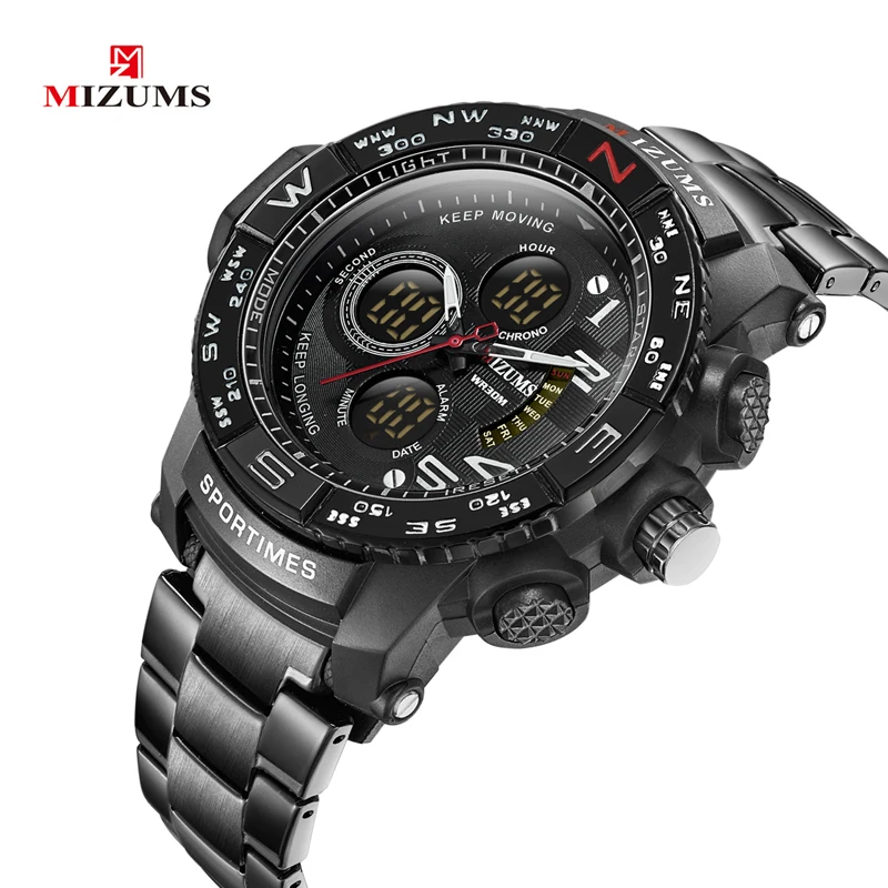 2018 brave for men cool big case golden steel band dual time zones watches for men led digital quartz mens watches drop shipping 2019  (79)
