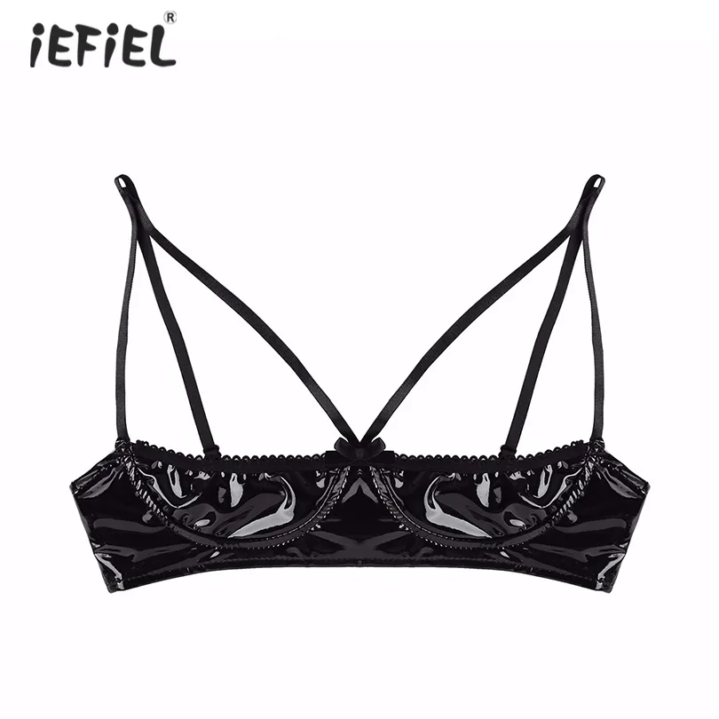 Сексуальное женское белье эротический Wetlook бюстгальтер из искусственной кожи