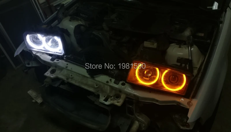 Farol de Led tipo Anjo Branco + Amarelo Smd para Bmw Luz de Algodão sem Erro Hopstyling Dupla E39 E46 Projetor Cor E36 E38 6 Automóveis e motos