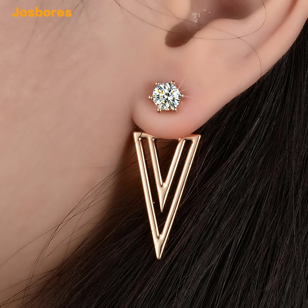 Elegant Gold Color Bling Zircon Triangle Ear Jacket Cuff Earrings