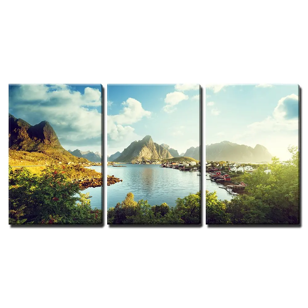 

3 Piece Canvas Wall Art - Reine Village, Lofoten Islands, Norway -Modern Home Decor Drop shipping