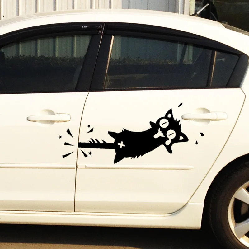 

2 Pieces Cartoon cat stickers funny Car Styling Clip the tail cat car whole body door cover scratches Side Door sticker