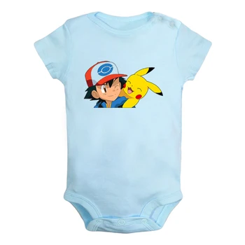 

Playfully Cheerful Ash and Pikachu joy of playing Design Newborn Baby Boys Girls Outfits Jumpsuit Print Infant Bodysuit Clothes