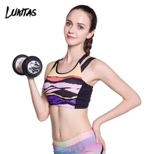 LUKITAS 2018 Fitness Women Sexy Print Push Up Quick Dry Breathable Shoulder Strap Polyester Elastic Yoga Running Gym Sports Bra