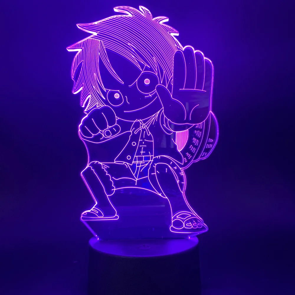 Mudança de Cor Luz para Crianças Peça Anime Luffy Figura 3d Led Night Light Usb Lâmpada Mesa Atmosferas Dormir Presentes Uma