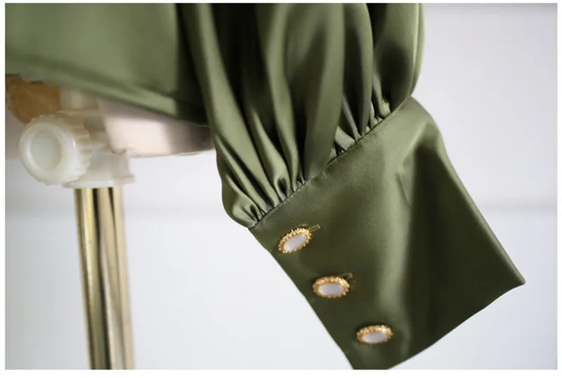 Элегантные женские рубашки с воротником-бабочкой, однотонные Блузы с рукавами «фонарик», женские блузы с длинными рукавами, рубашка OL, Женский Топ M18090125