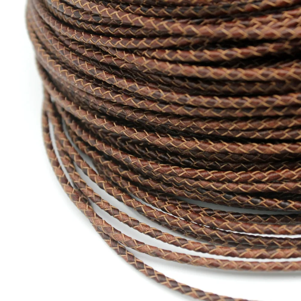 

1 Yard 3mm Round Distressed Brown Braided Real Leather Bolo Strap, 3mm Braid Leather Cord for Jewelry Making BP3M85