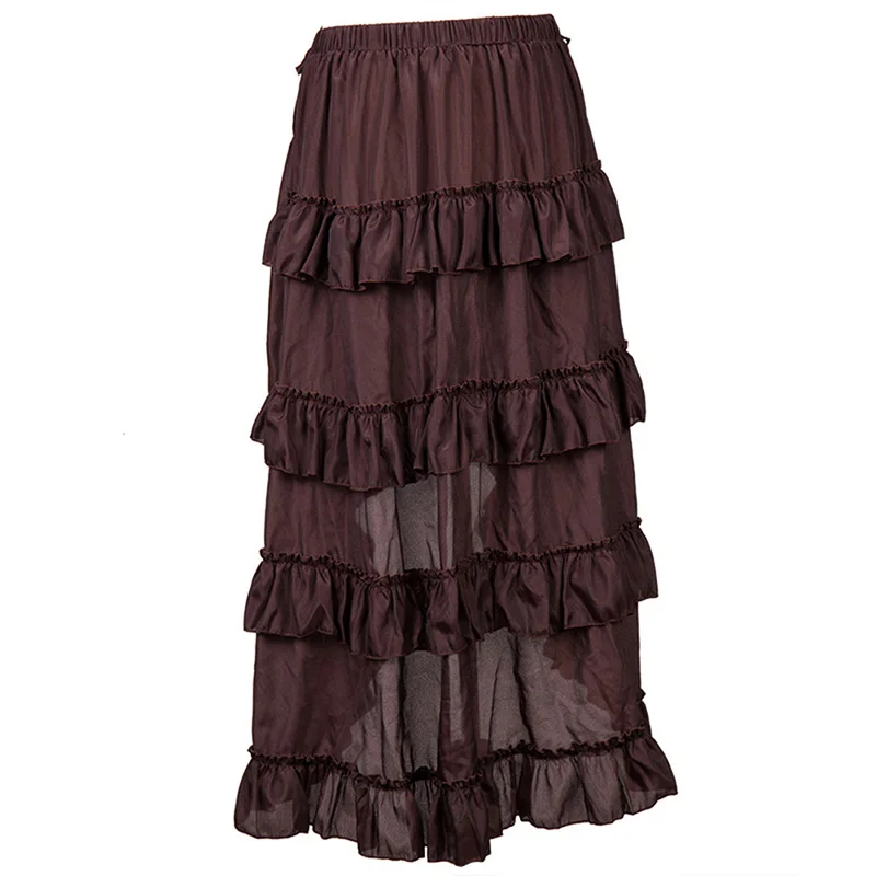 Черные регулируемые Асимметричные оборки готические стили одежды викторианские псевдостаринные юбки длинные винтажные юбки для женщин матч корсет