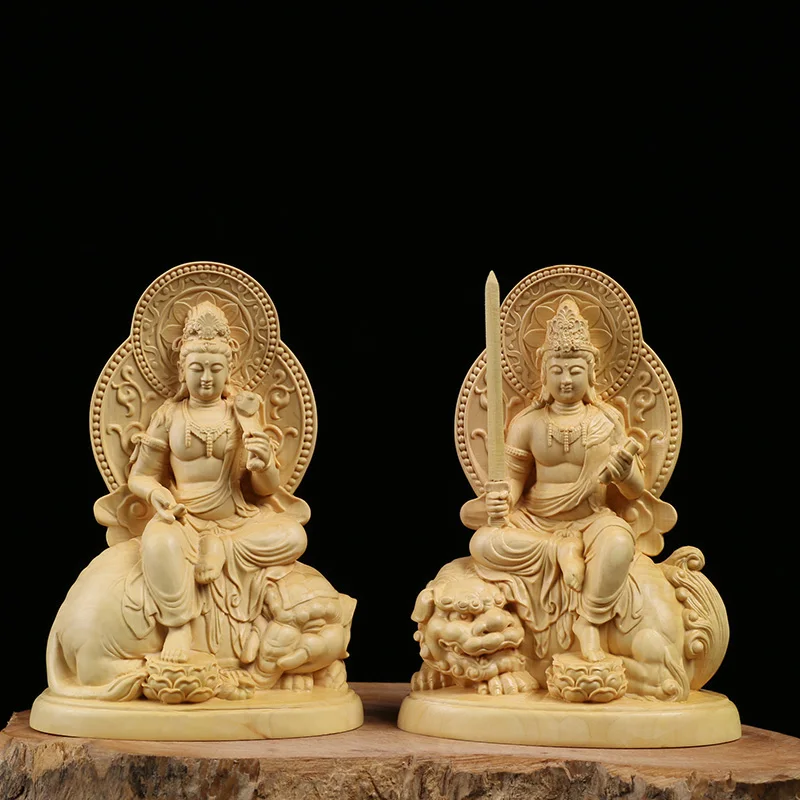 

Zodiac guardian Wenshu Puxian Bodhisattva buxus kuan yin statue wood carving ornaments Buddha statue solid buddha carvings