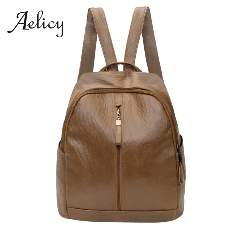 

Aelicy Waterproof Leather Backpack Small Student Laptop Bag Women Solid Zipper Preppy Shoulder School Bag Lady Retro Fashion