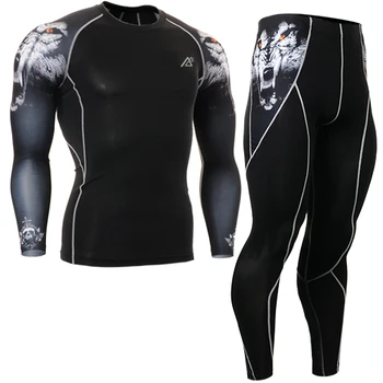 

2016 Pro yoga sets sports tight t-shirt+compression pants tiger head basketball football fitness clothing suit quick-drying set