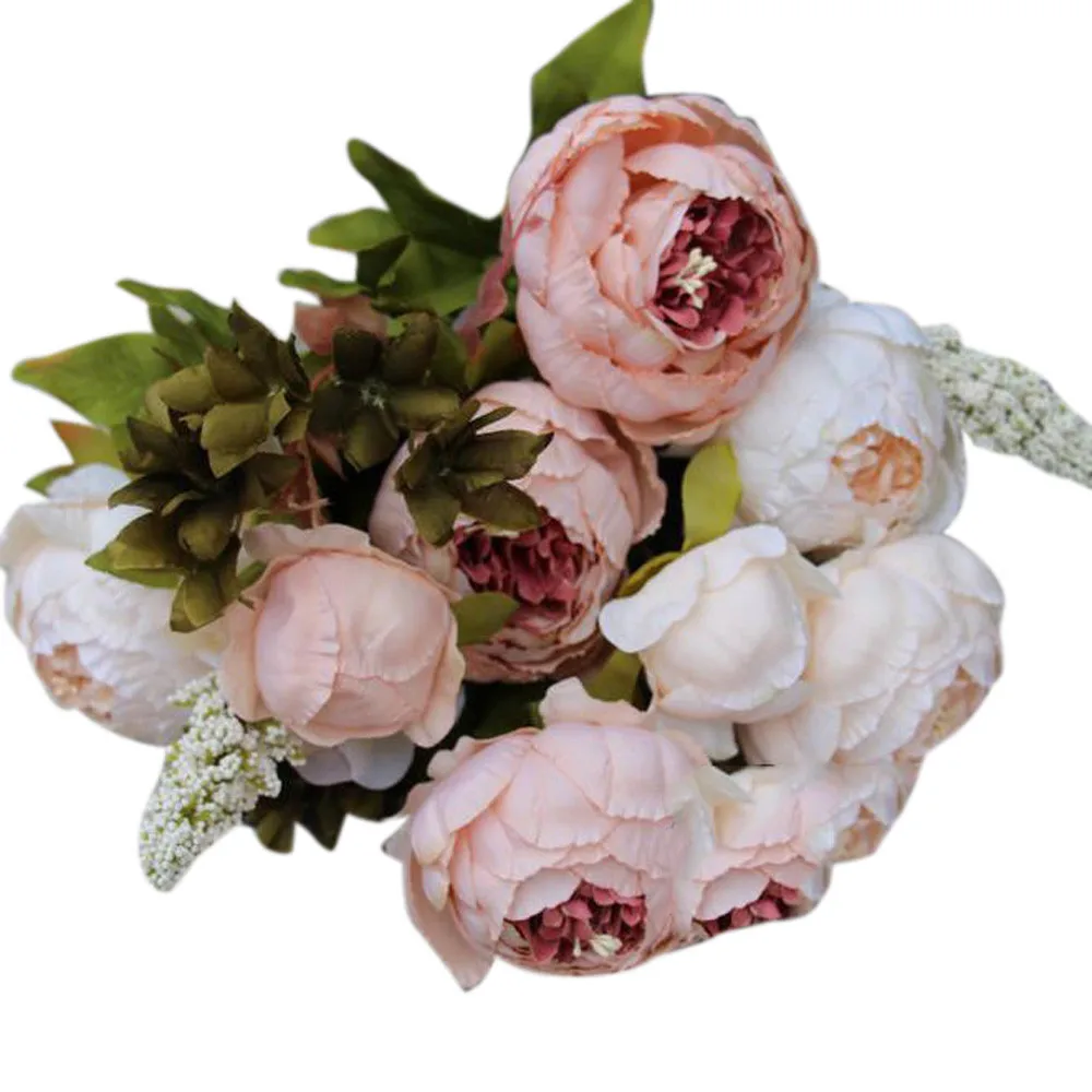 

Fake flowers bedroom Living room Modern 1Bouquet 8 Heads Artificial Peony Silk Flower Leaf Home Party Hot Drop shipping June6