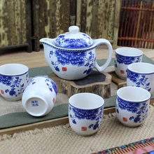 Синий и белый фарфоровый чайный сервиз включает 1 горшок 6 чашек, высококачественную элегантную чашку, красивый и легкий чайник, чайный набор кунг-фу