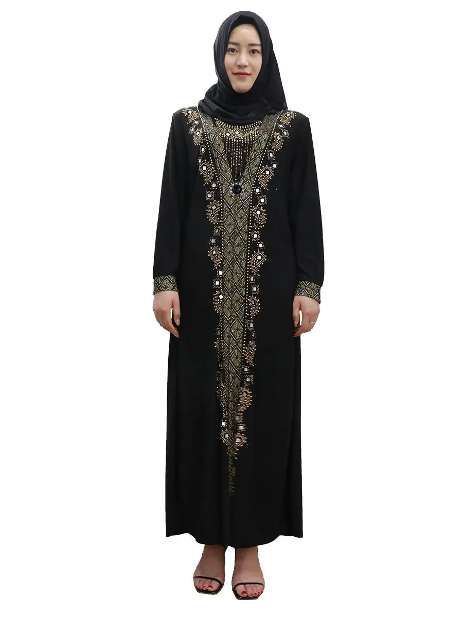 

Muslim Abaya Islamic Clothing Women Embroidery Rhinestone Dubai Kaftan Robe Dress Turkish Ramadan Prayer Loose Gown