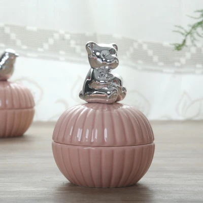 Розовые керамические коробки для ювелирных изделий с милыми животными, коробка для свадебного кольца с кристаллом, держатель для сережек, коробка для хранения ювелирных изделий, подарочные изделия - Цвет: Bear