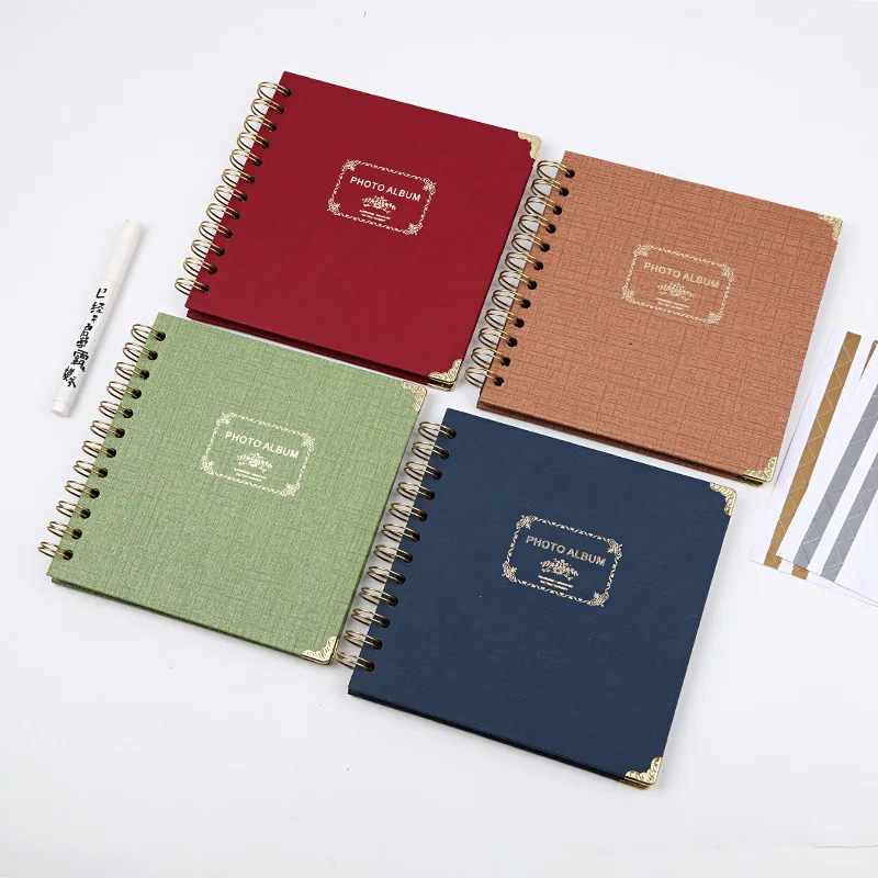 

20 Sheets DIY Photo Album Square Spiral Bound Cardboard Cover Sketchbook for Kids Craft Diary Journal Wedding Guest Picture Book