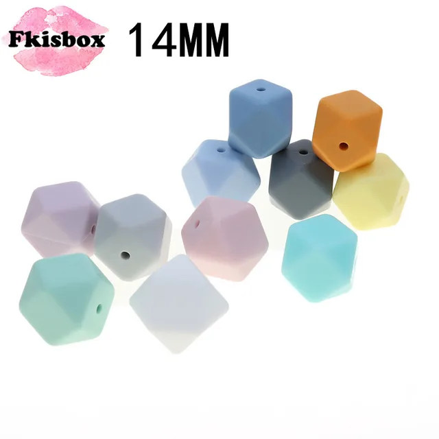 Fkisbox 100PCS Hexagon 14mm Baby Teether Silicone Beads Diy Silicon Teething Necklace Loose Bead Bpa Free Beads For Diy Baby