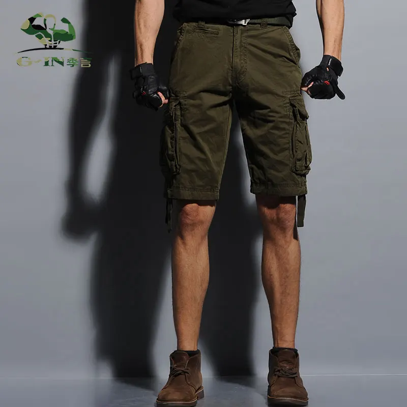 Горячая Распродажа; новые мужские шорты-карго мульти-карман хлопок комбинезон камуфляж равномерное моды случайные до колена Мужские шорты - Цвет: Армейский зеленый