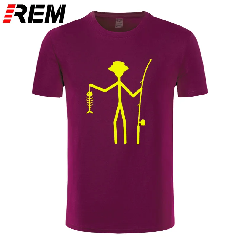 Крутая забавная футболка мужские футболки высокого качества мужские рыбацкие палочки фигура держа рыбы кости хлопковые футболки с коротким рукавом - Цвет: maroon yellow