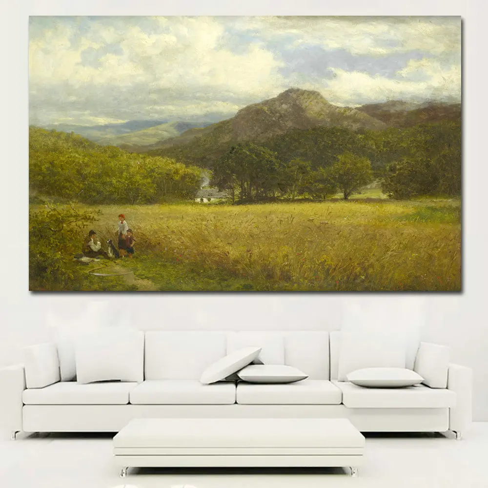 Самоотверженный Природный классический пейзаж картины маслом HD Печать река, дерево, замок картина печатные Плакаты для гостиной стены искусства - Цвет: 0218