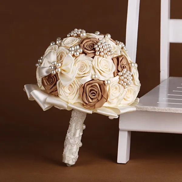 Hecho a mano de Calidad Superior de La Boda Ramo de Flores de Seda Artificial Rose de Marfil Marrón Azul Amarillo Color de Damas de Honor Nupcial Accesorios