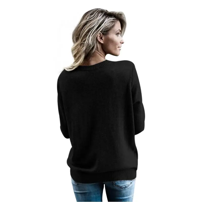 ADEWEL New 2017 Autumn Winter Sexy Deep V Neck Women Knitted Sweaters Blouse Ladies Casual Cross Front Loose Basic Sweater Tops (5)
