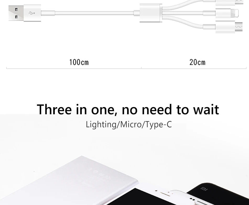 ACCEZZ 3 в 1 USB кабель для iPhone X 7 зарядное устройство с микро usb type C 8Pin порт 3A Быстрая зарядка для Xiaomi huawei кабели