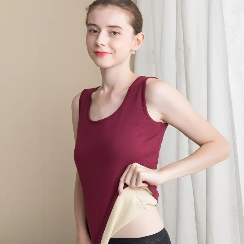 

Women 100% Real Silk Tank Tops Casual Knitted Shirts Double Layer Thick Warm Silk Velour Underwear sleeveless Undershirt 8080