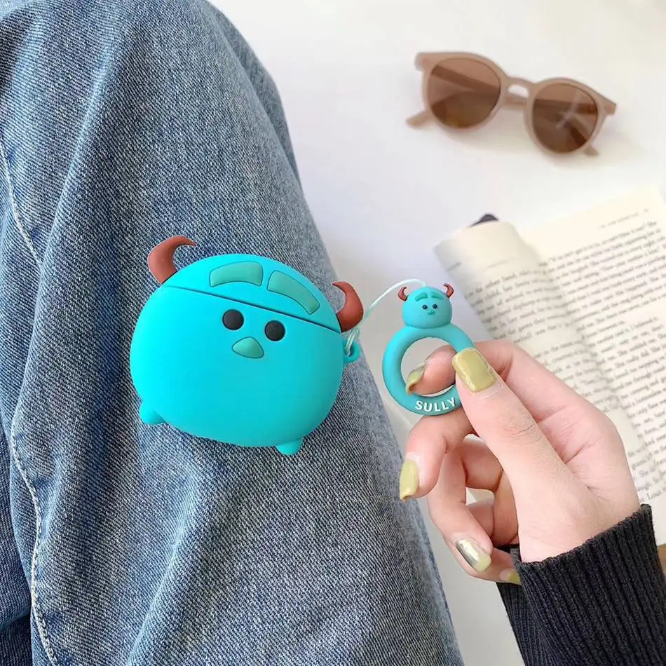 Для AirPods 2 Чехол 3D мультфильм милые наушники Kawaii чехол для Airpods/i10/i11 TWS мягкая защитная крышка с кольцом на палец - Цвет: Sullivan