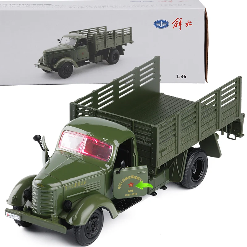 1:32 Chinese Jiefang Military Truck Alloy Car Model Vehicles Toys W/Light/Sound 