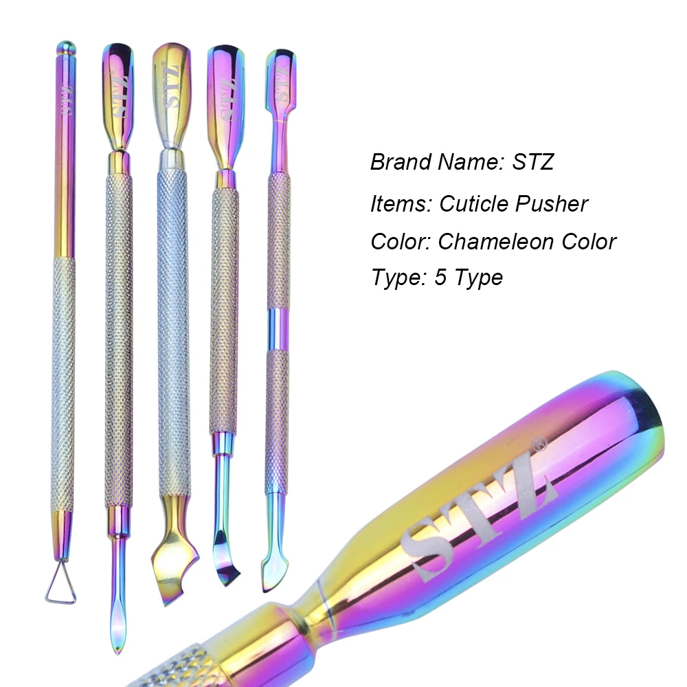 1 шт. двусторонний инструмент для удаления кутикулы для ногтей, STZ, бренд хамелеон, противоскользящий инструмент для маникюра, нержавеющая сталь, инструменты для ногтей, TRGT01-05