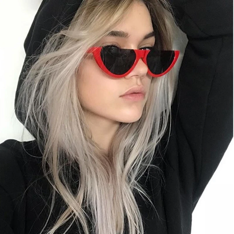 2019 Women Personality Fashion Eyewear Sun Glasses Female Colorful UV400 Cool Semi Rimless Narrow Frame Lady Cat Eye Sunglasses