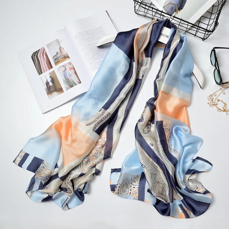 

Women's 2019 hot sale explosions summer simulation silk cashews stripes long paragraph sunscreen shawl shawl scarves