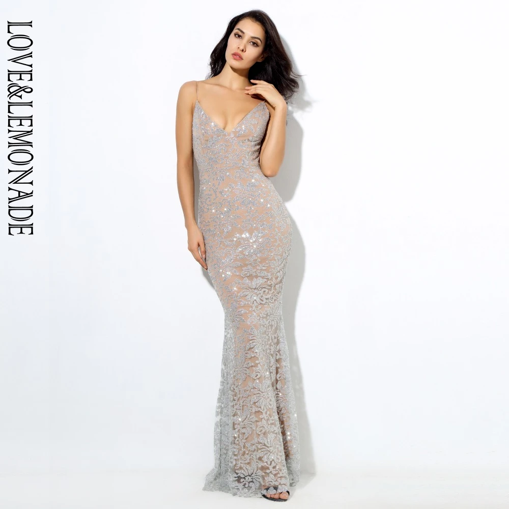 silver deep v dress