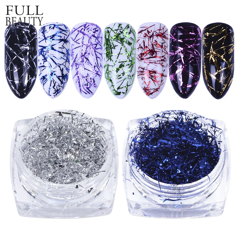 الجمال الكامل 1 قطعة الملونة البلاتين الحرير رقائق مسمار فليك بريق نصائح 3D مانيكير مسمار ديكور فني الذهب الفضة 7 اللون CHSJS01-07