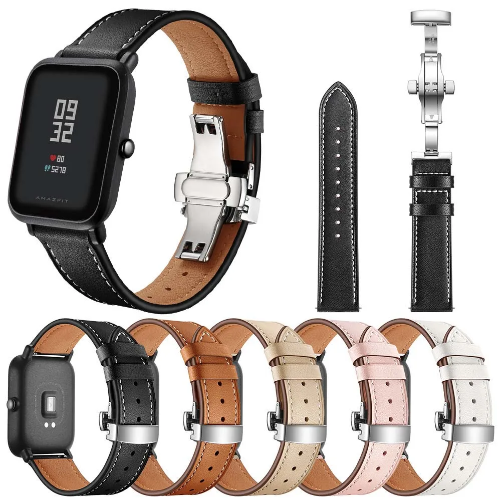 Для Huami Amazfit Bip Youth Watch Band 20 мм ремешок из натуральной кожи для samsung Galaxy Watch 42 мм/Active 2 1 браслет наручный ремень