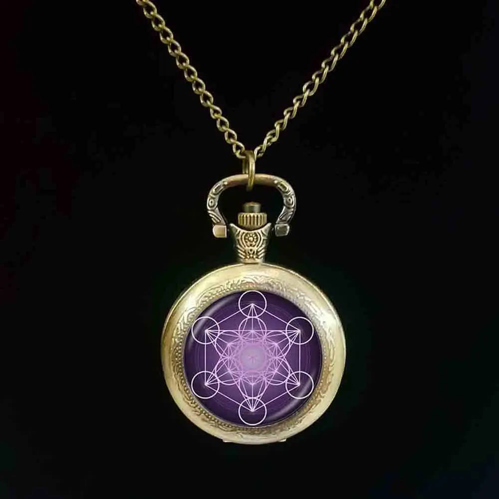 

Metatron Cube pocket watch Sacred Geometry Flower of Life Jewelry Chakra Spiritual pocket watch Women Magic Hexagram Choker