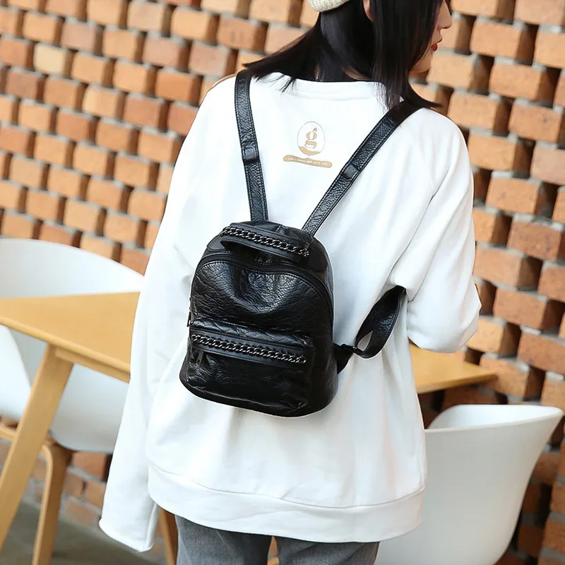 Female Backpack Fashion Mini Chain Backpack Small Black Soft Pu Leather Shoulder Bag Travel School Bags Teenage Girls Handbag Mochila (4)