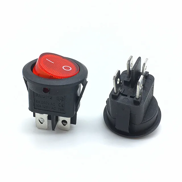 Interruttore A Bilanciere (Kippschalter) Nero Rotondo ON/OFF 2 Pin - 12V/230V, 10A, &Oslash;20mm, Per Auto E Casa