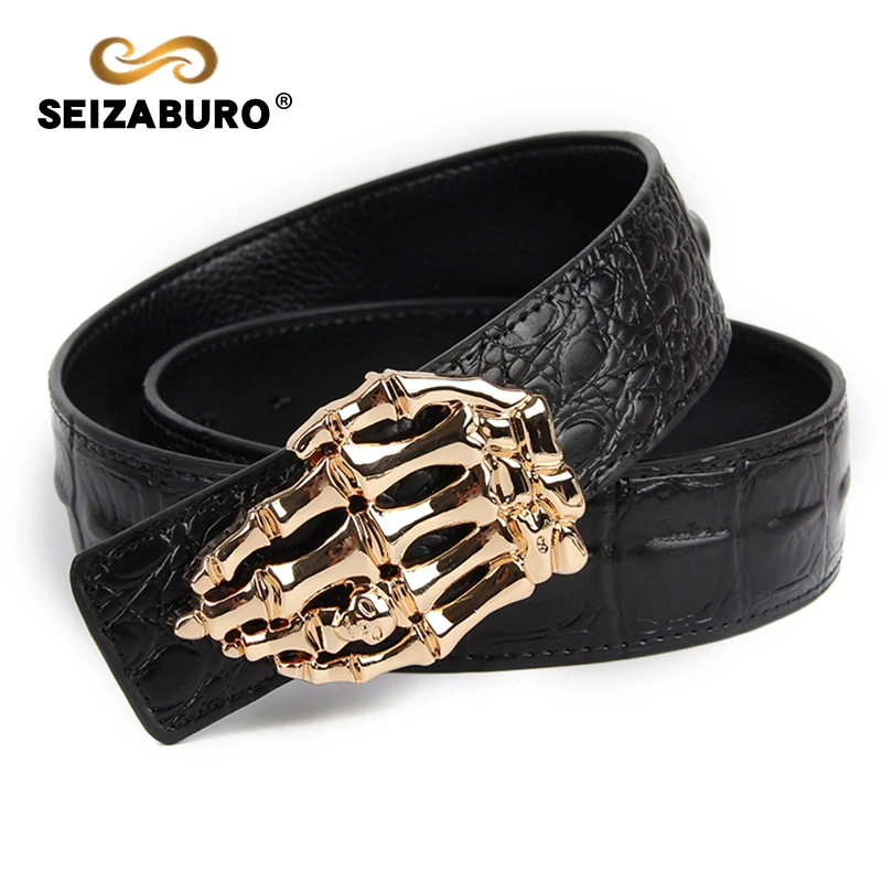 

SEIZABURO Men's leather belt with a variety of smooth buckle crocodile belt a variety of belts match Men's leather belt with a v
