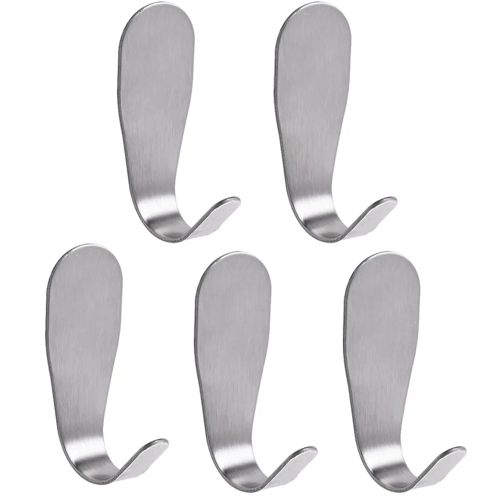 

5 Pcs Stainless Steel With Hook Waterproof Hanger Self-adhesive Portable Closet Organizer Oval Shape Wall Mounts Seamless