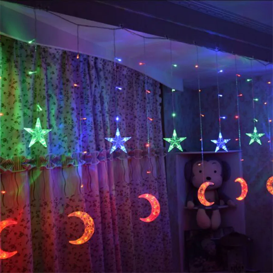 2.5M Led icicle curtain light 138Leds 6 Stars 6 Moons fairy light garland for home party birthday decoration EU/US/UK/AU 2.5M Led icicle curtain light 138Leds 6 Stars 6 Moons fairy light garland for home party birthday decoration EU/US/UK/AU