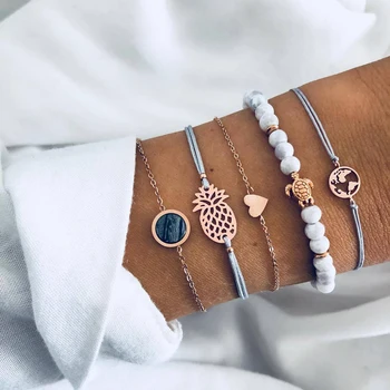 Bohemian Bead Bracelet Set (Pineapple, Heart, Sea Turtle) 1